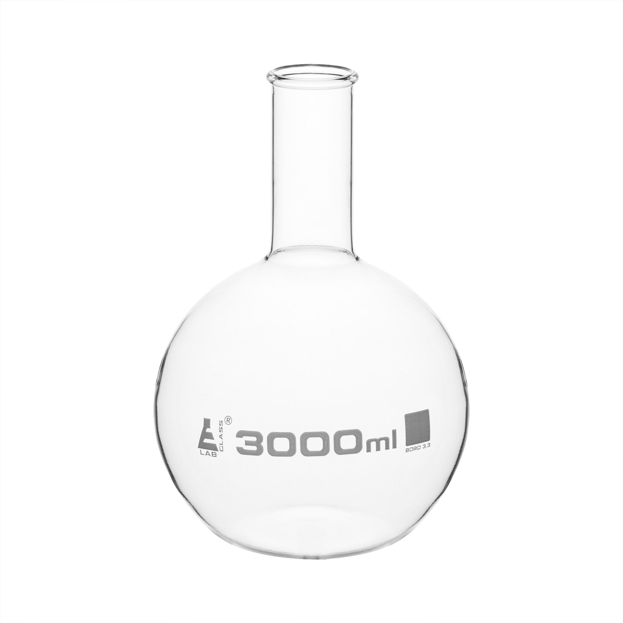 Borosilicate Glass Boiling Flask, 3000 ml, Flat Bottom, Autoclavable