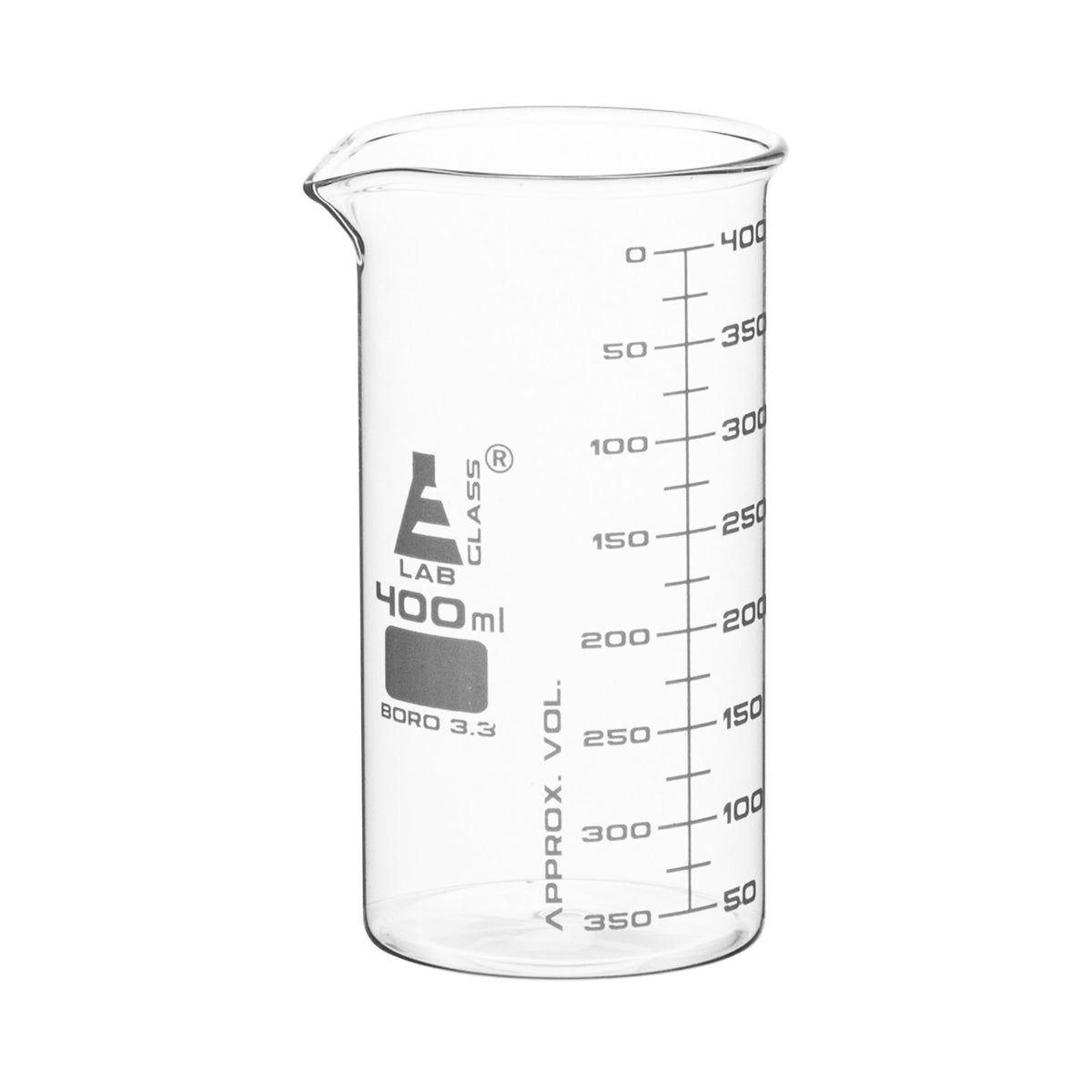 Borosilicate ASTM Tall Form Beaker, 400ml, 25ml Graduation, Autoclavab ...