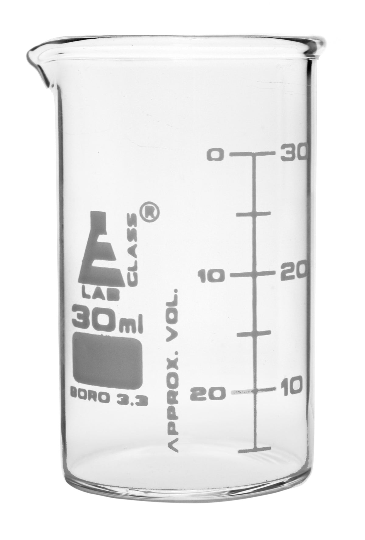 Borosilicate Astm Low Form Beaker 30ml 5ml Graduation Autoclavable — Eisco Industrial 9450